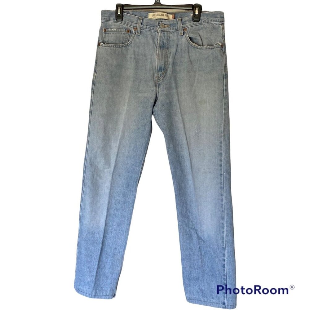 Levi's 505 Jeans 34x31 Men's Regular Fit Straight Leg Light Wash Red Tab Fraying